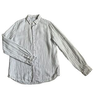 Denim & Flower Ricky Singh 100% Linen Striped Shirt Men’s Size M Roll Tab Sleeve